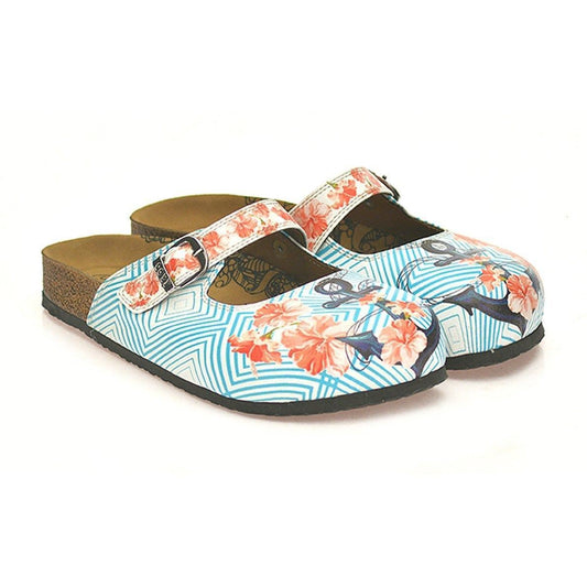 Blue & Coral Floral Anchor Clogs CAL804, Goby, CALCEO Clogs 