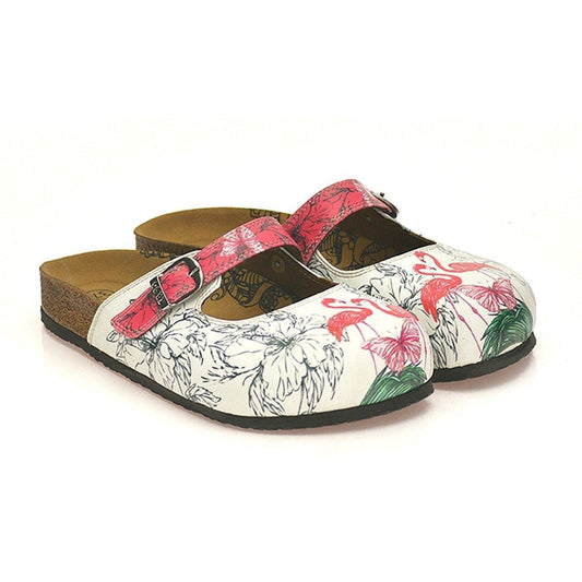 White & Pink Flamingo Clogs CAL806