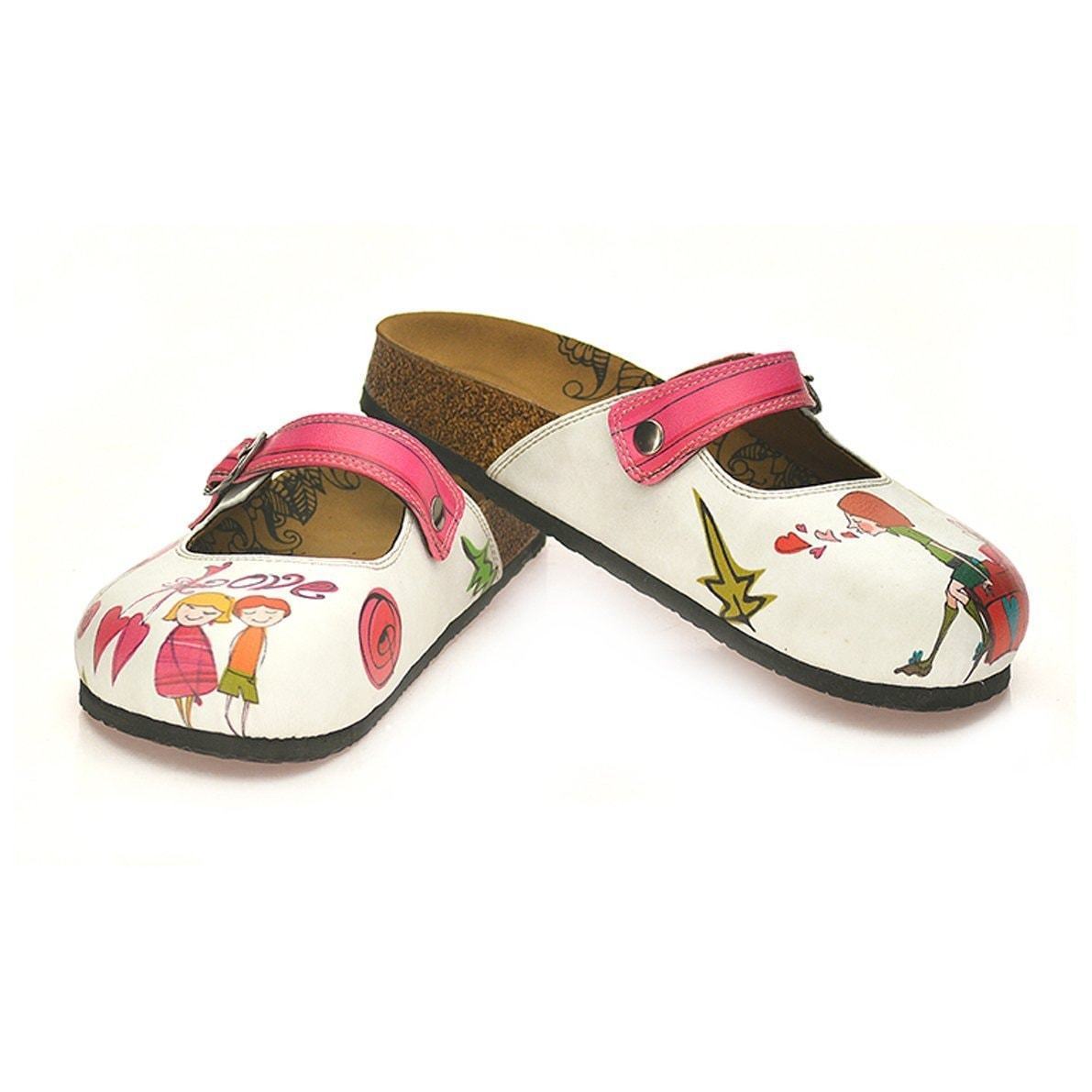 White & Pink Love Clogs CAL808