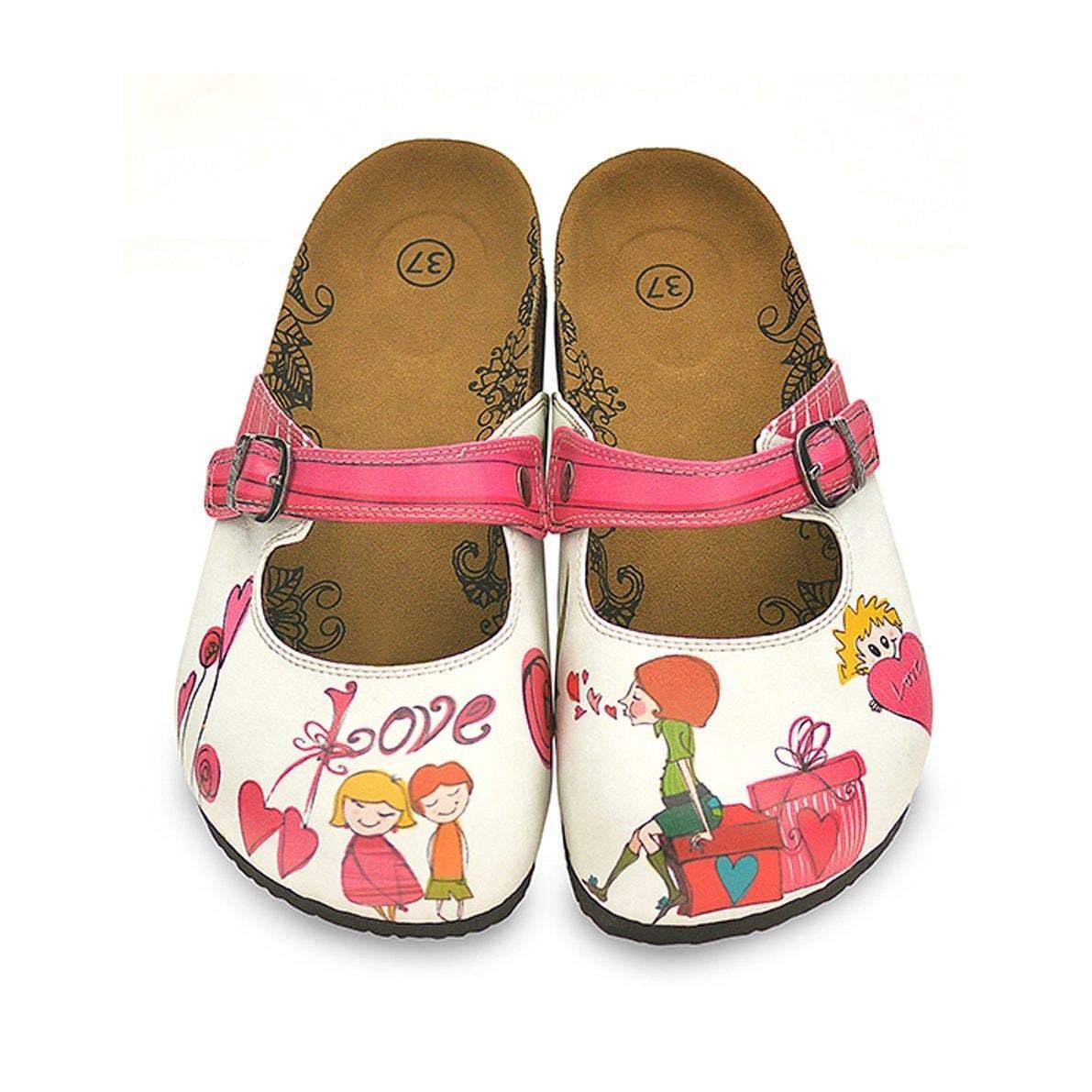 White & Pink Love Clogs CAL808