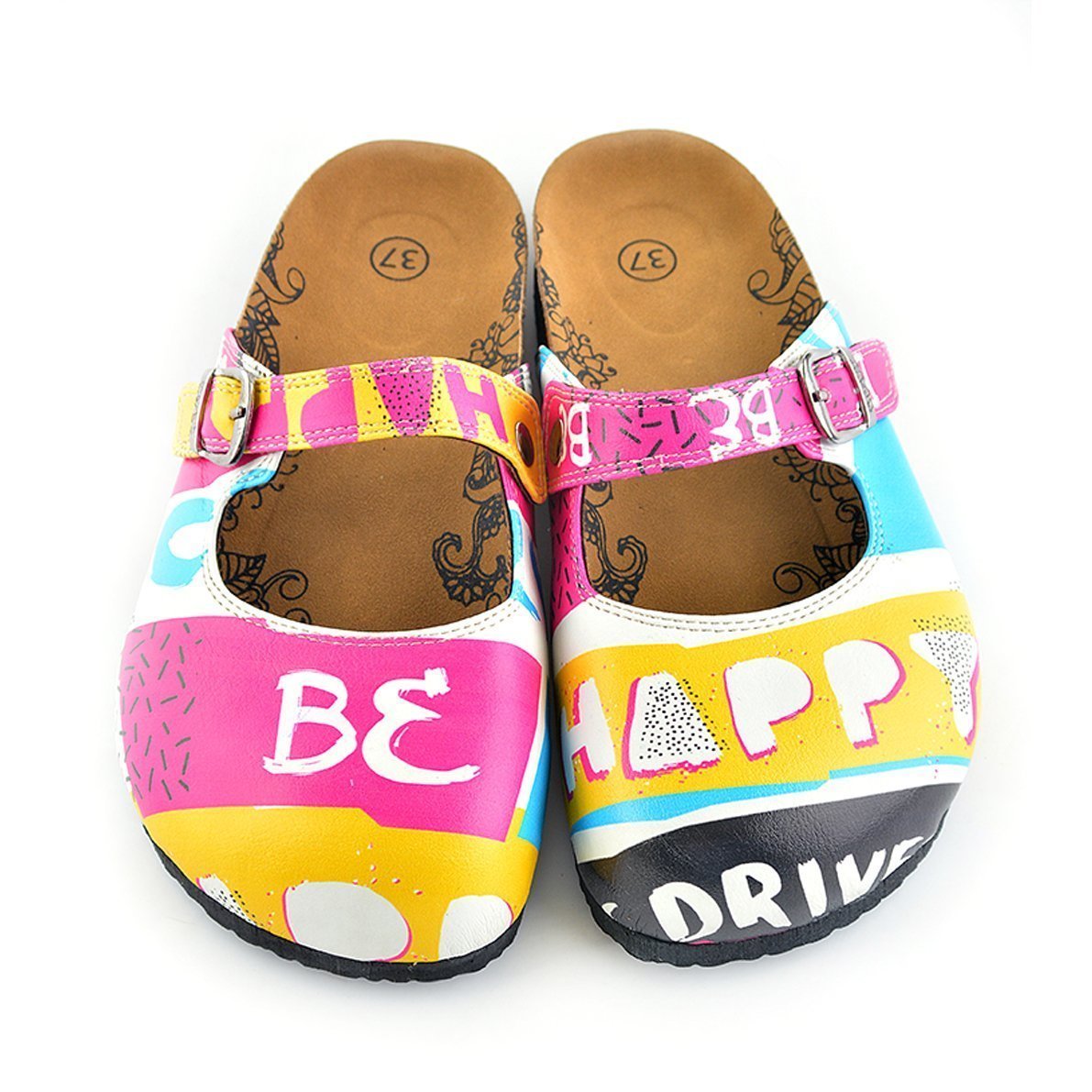 Pink & Yellow Be Happy Clogs CAL809