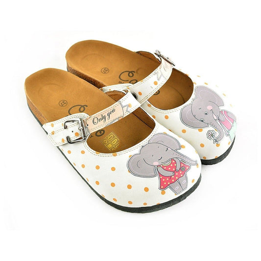 White & Gray Elephant Clogs CAL810