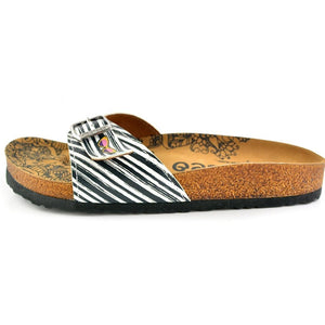 Black & White Lips Buckle-Accent Sandal CAL902, Goby, CALCEO Sandal 
