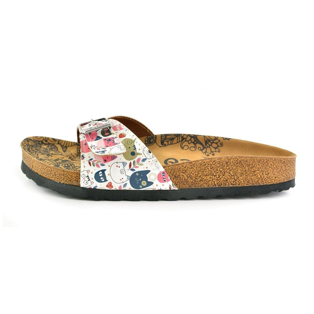 White & Red Cat Buckle-Accent Sandal CAL906