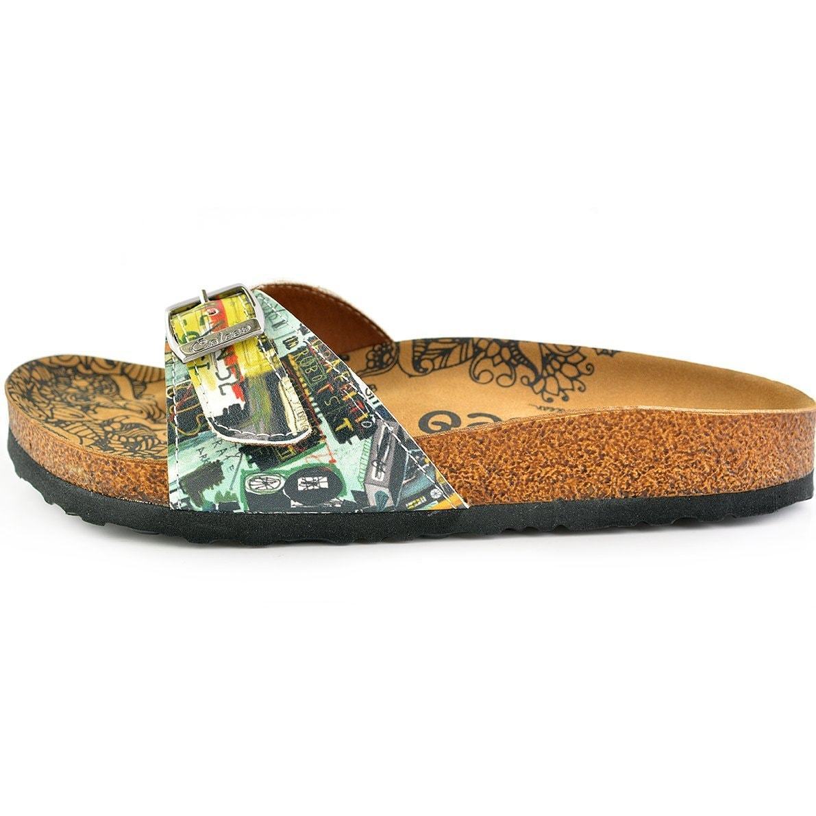 White & Green Abstract Buckle-Accent Sandal CAL907