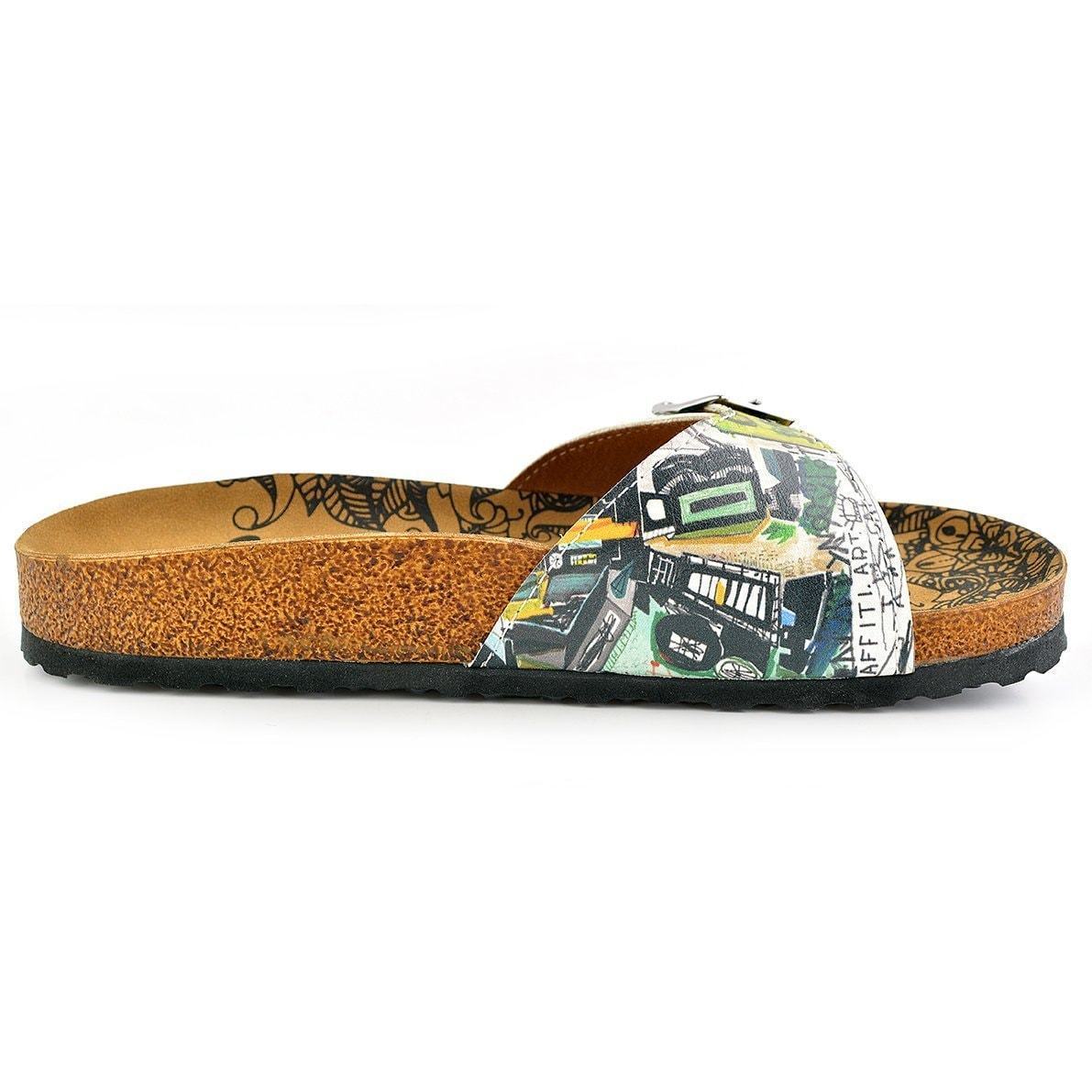White & Green Abstract Buckle-Accent Sandal CAL907