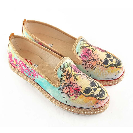 Flowering Skull Slip on Sneakers Shoes HVD1469 - Goby GOBY Slip on Sneakers Shoes 