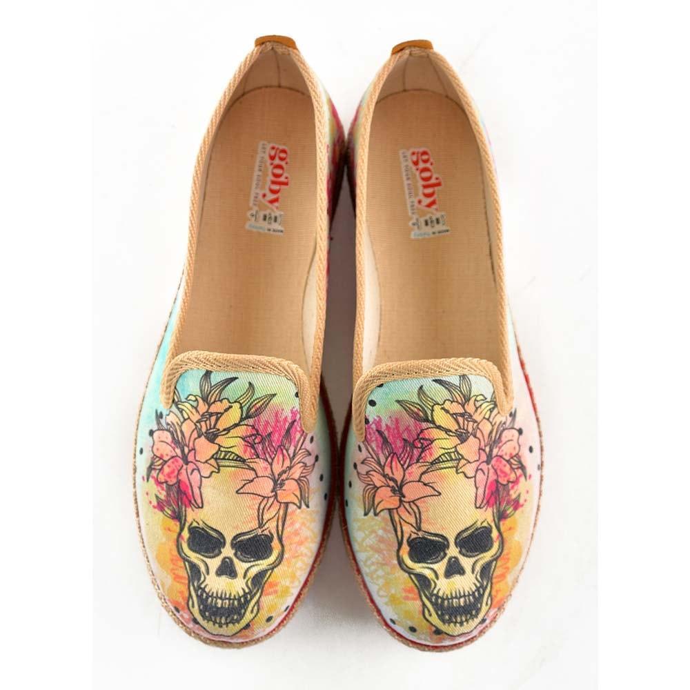 Flowering Skull Slip on Sneakers Shoes HVD1469 - Goby GOBY Slip on Sneakers Shoes 