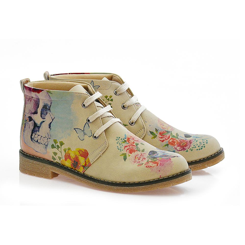 Flowers and Skull Ankle Boots PH210 (506272546848)