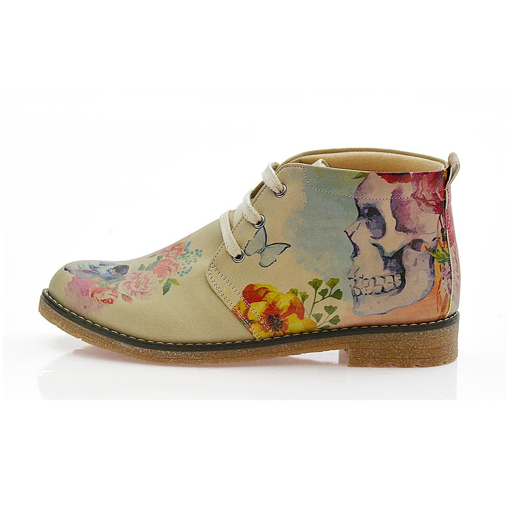 Flowers and Skull Ankle Boots PH210 (506272546848)