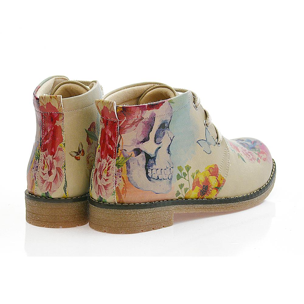 Flowers and Skull Ankle Boots PH210 (506272546848)