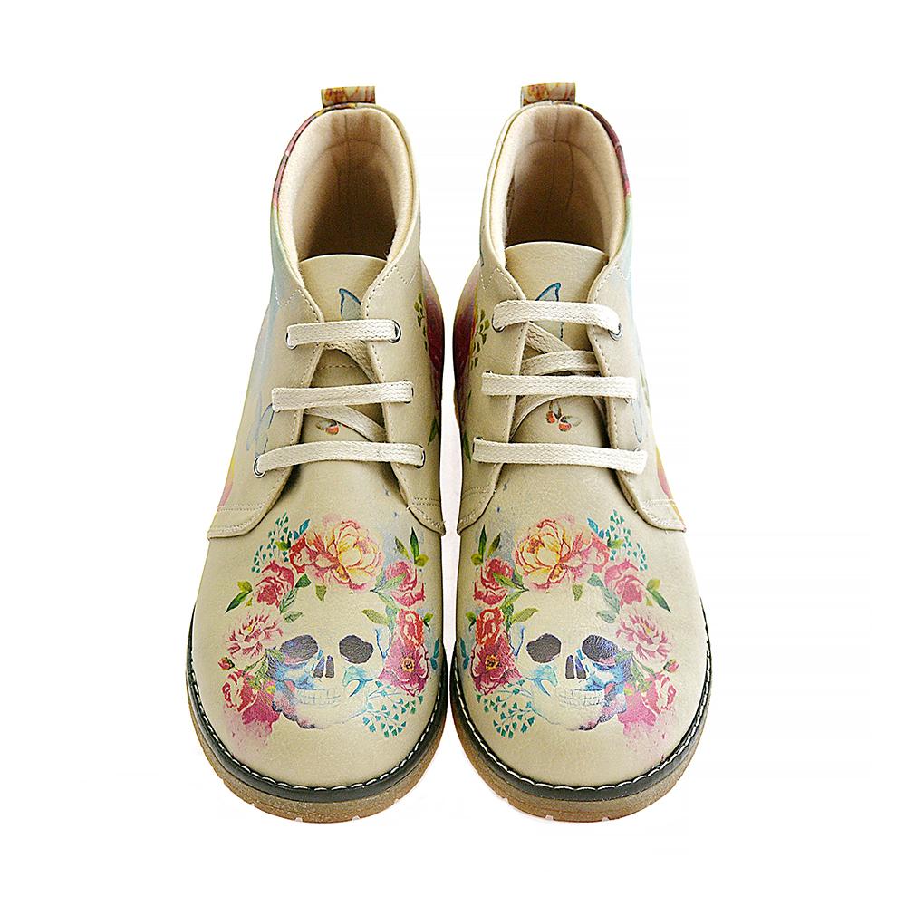 Flowers and Skull Ankle Boots PH210 (506272546848)