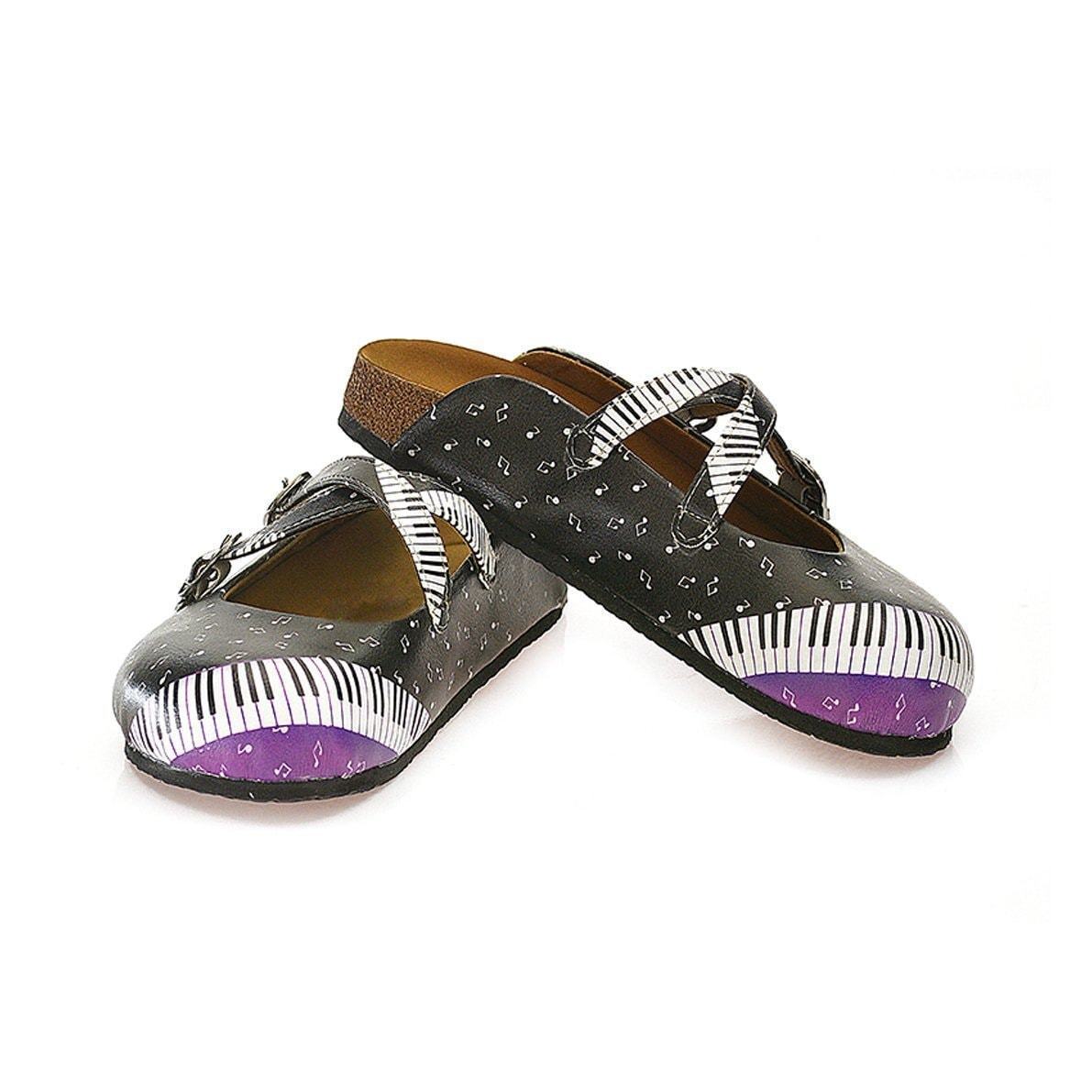 Black Piano Notes Clogs WCAL115, Goby, CALCEO Clogs 
