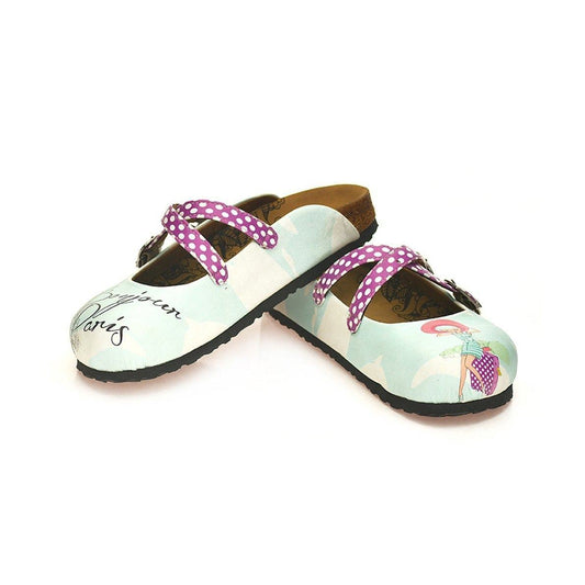 Fuchsia & White Bonjour Paris Cross-Strap Clogs WCAL125 - Goby CALCEO Clogs 