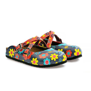 Blue Floral Cross-Strap Clogs WCAL129, Goby, CALCEO Clogs 
