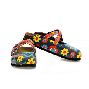 Blue Floral Cross-Strap Clogs WCAL129, Goby, CALCEO Clogs 