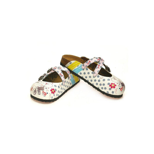 White Elephant & Floral Cross-Strap Clogs WCAL131