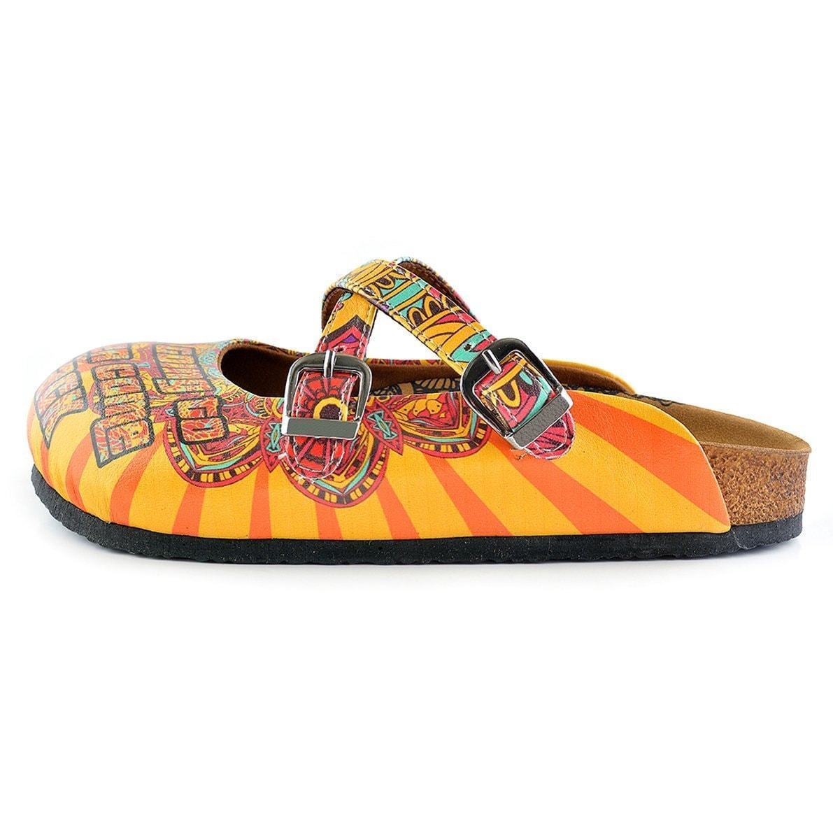 Yellow & Red Peace Sign Cross-Strap Clogs WCAL134