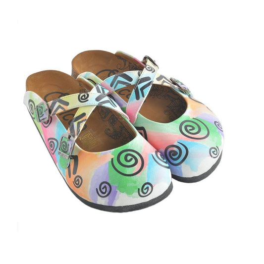 White & Green Swirl Clogs WCAL156