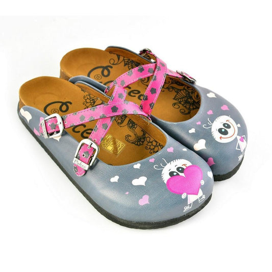 Gray & Pink Heart Crisscross Clogs WCAL167
