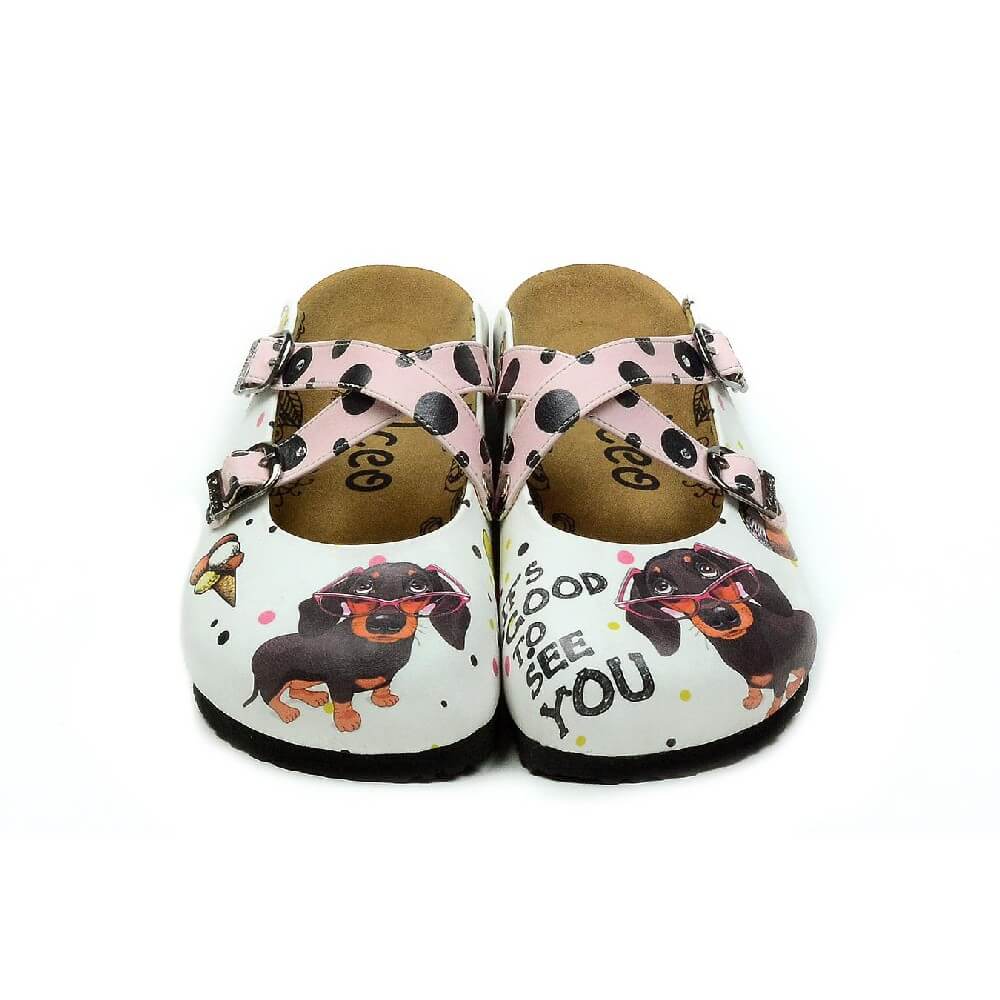 Cream Dachshund Polka Dot 'Good to See You' Crisscross-Strap Clogs - WCAL3211