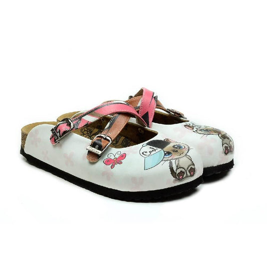 Cream & Pink Cat Crisscross-Strap Clogs - WCAL3212