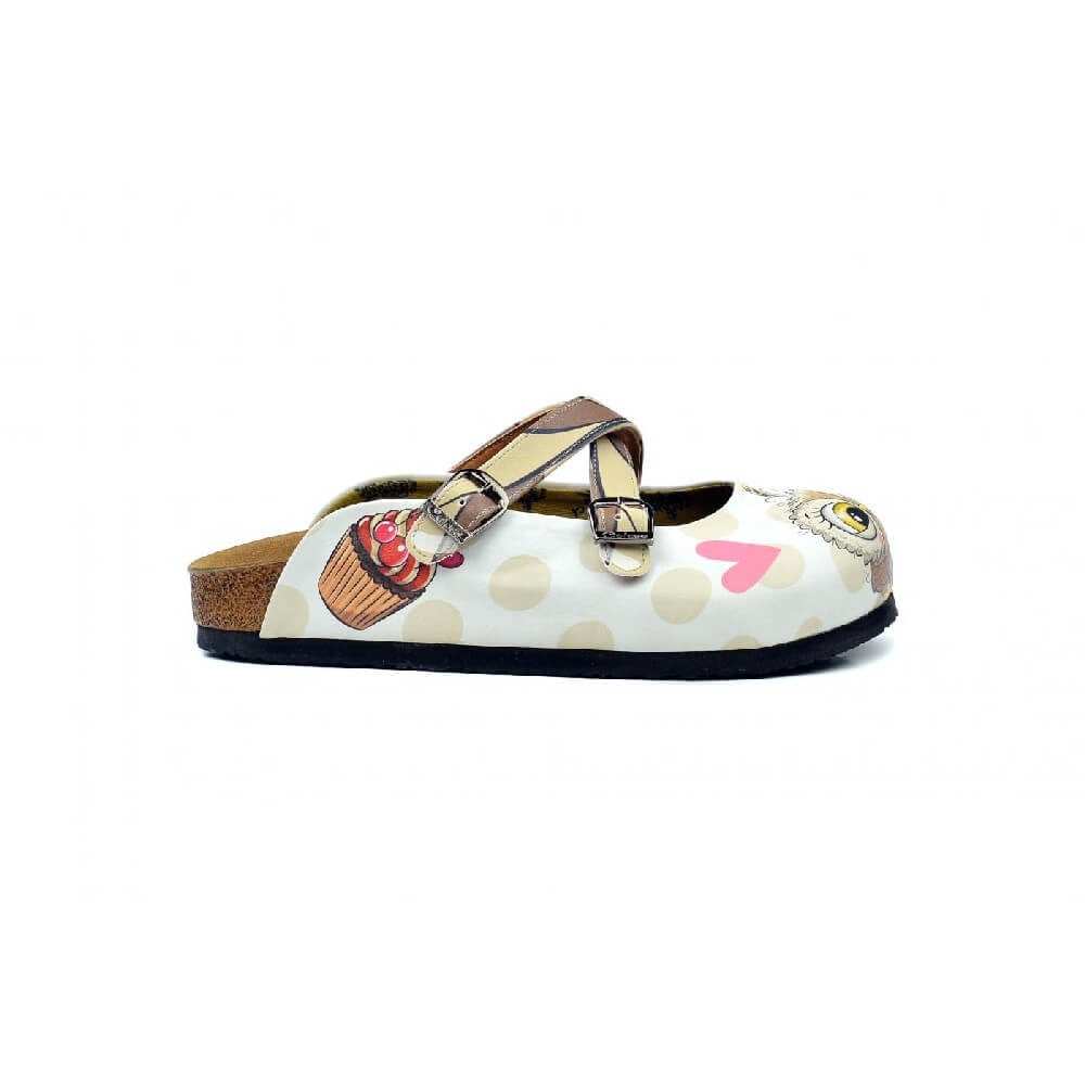 White & Tan Strappy Owl Clogs - WCAL3230