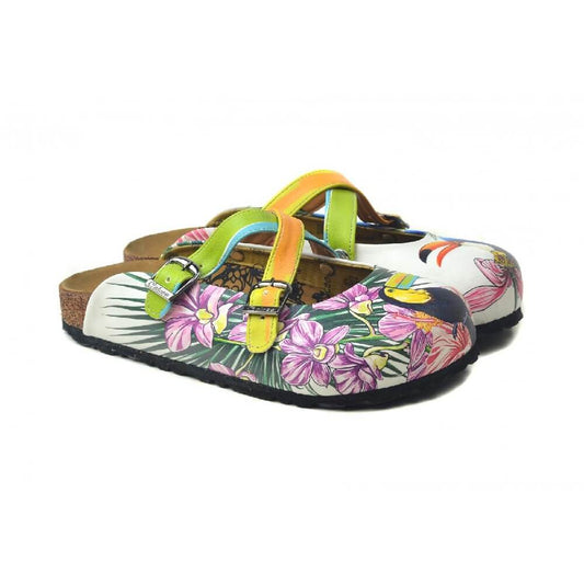 Pink & Blue Tropical Toucan Clogs - WCAL3239