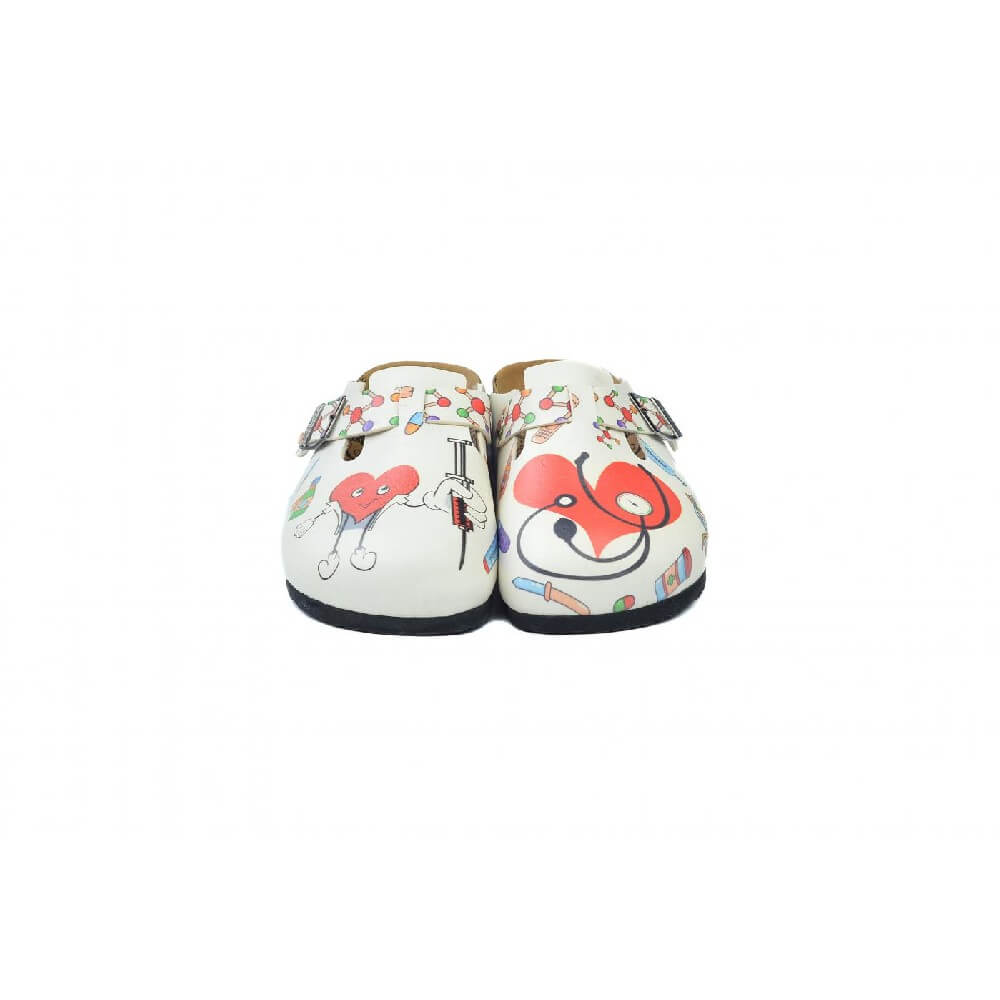 White & Red Heart Doctor Clogs - WCAL3443