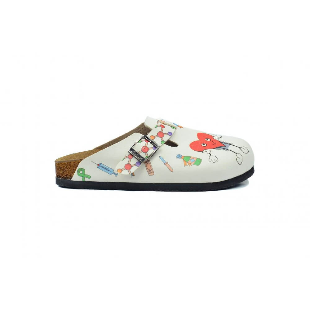 White & Red Heart Doctor Clogs - WCAL3443