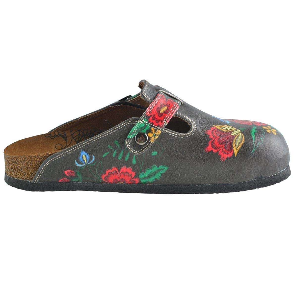 Gray & Red Floral Clogs WCAL355 - Goby CALCEO Clogs 