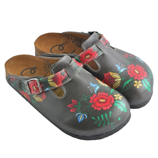 Gray & Red Floral Clogs WCAL355 - Goby CALCEO Clogs 