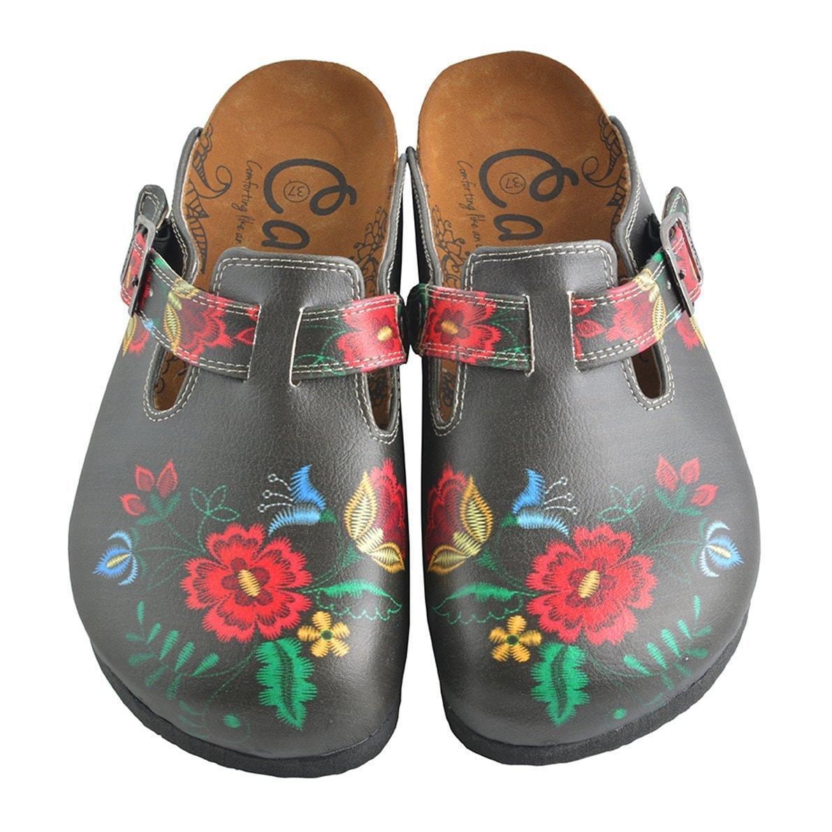 Gray & Red Floral Clogs WCAL355 - Goby CALCEO Clogs 