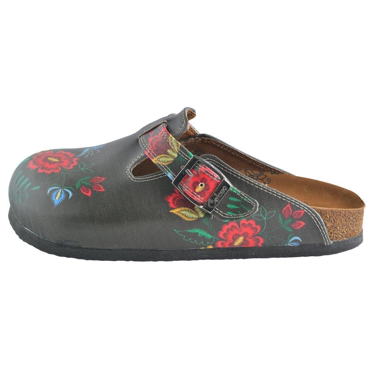 Gray & Red Floral Clogs WCAL355 - Goby CALCEO Clogs 