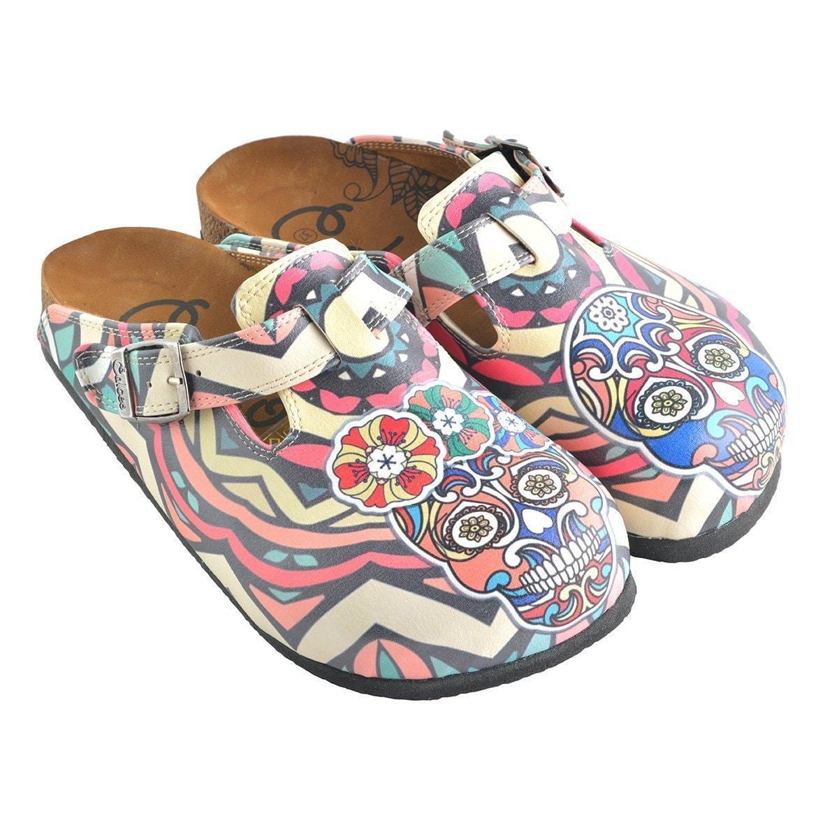 White & Pink Skull Clogs WCAL356