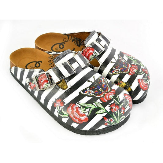 Black & White Stripe Butterfly Clogs WCAL363, Goby, CALCEO Clogs 