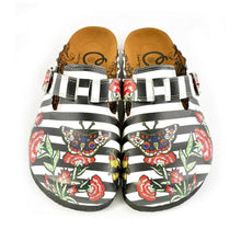 Black & White Stripe Butterfly Clogs WCAL363, Goby, CALCEO Clogs 