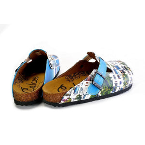 Blue and White Colored, Home Patterned Clogs - WCAL367, Goby, CALCEO Clogs 
