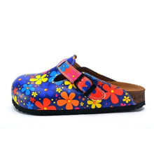 Blue Colored and Colorful Flowers Patterned Clogs - WCAL371, Goby, CALCEO Clogs 
