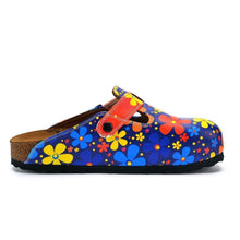 Blue Colored and Colorful Flowers Patterned Clogs - WCAL371, Goby, CALCEO Clogs 