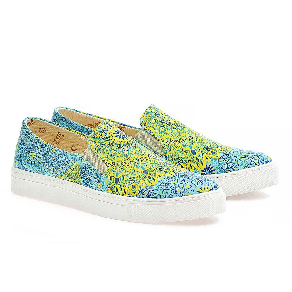 Blue and Yellow Pattern Slip on Sneakers Shoes WVN4038, Goby, GOBY Slip on Sneakers Shoes 