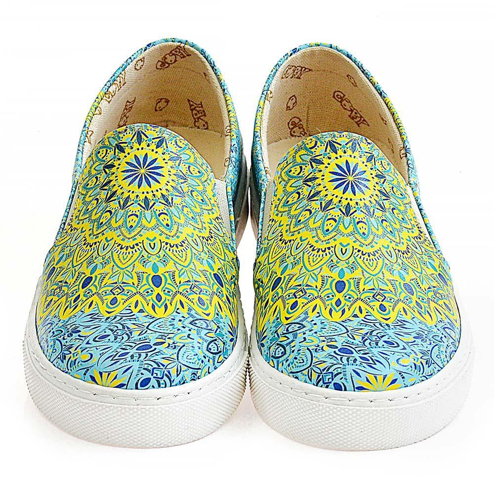 Blue and Yellow Pattern Slip on Sneakers Shoes WVN4038, Goby, GOBY Slip on Sneakers Shoes 