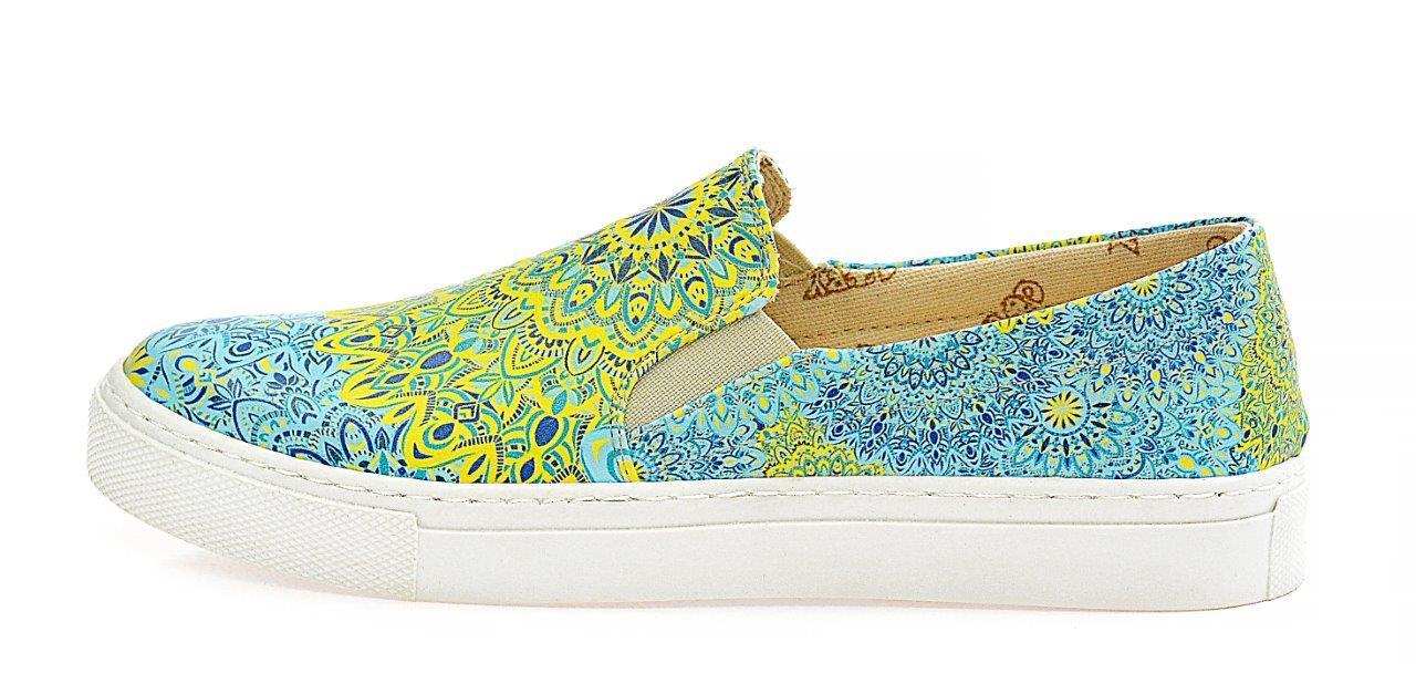 Blue and Yellow Pattern Slip on Sneakers Shoes WVN4038, Goby, GOBY Slip on Sneakers Shoes 