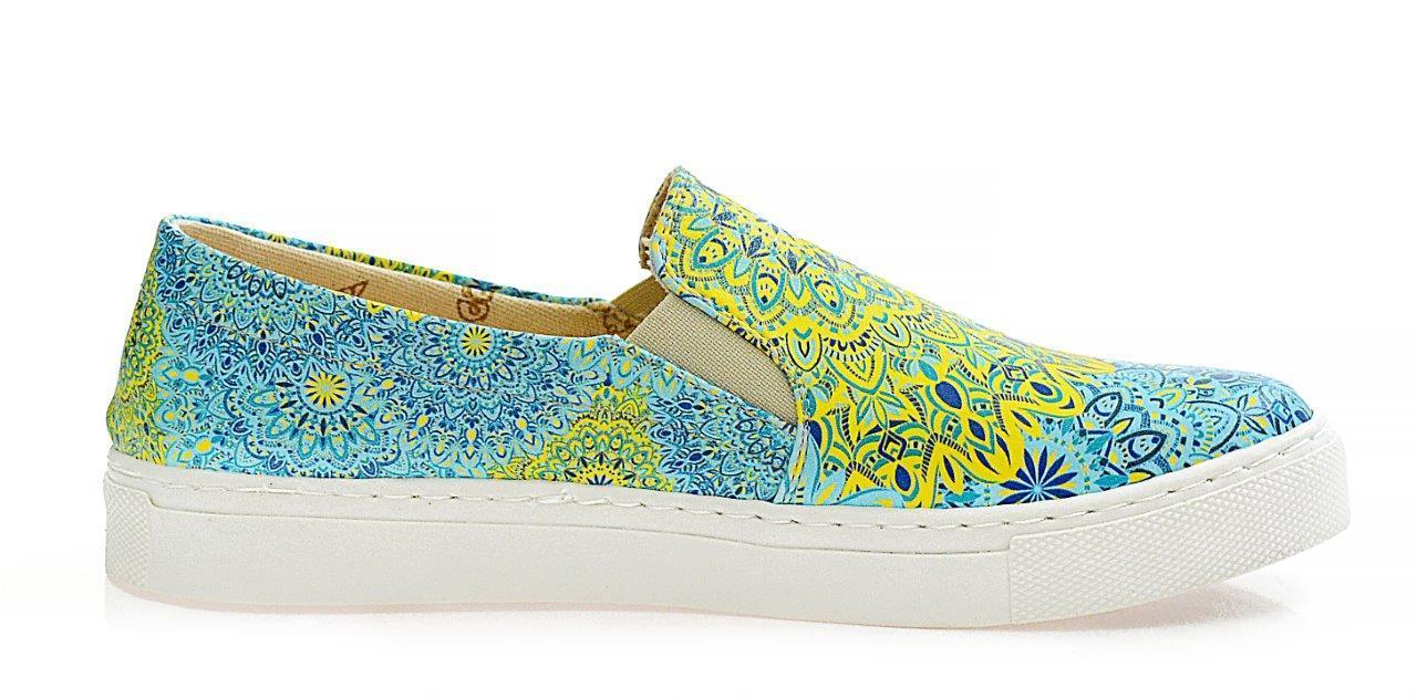 Blue and Yellow Pattern Slip on Sneakers Shoes WVN4038, Goby, GOBY Slip on Sneakers Shoes 