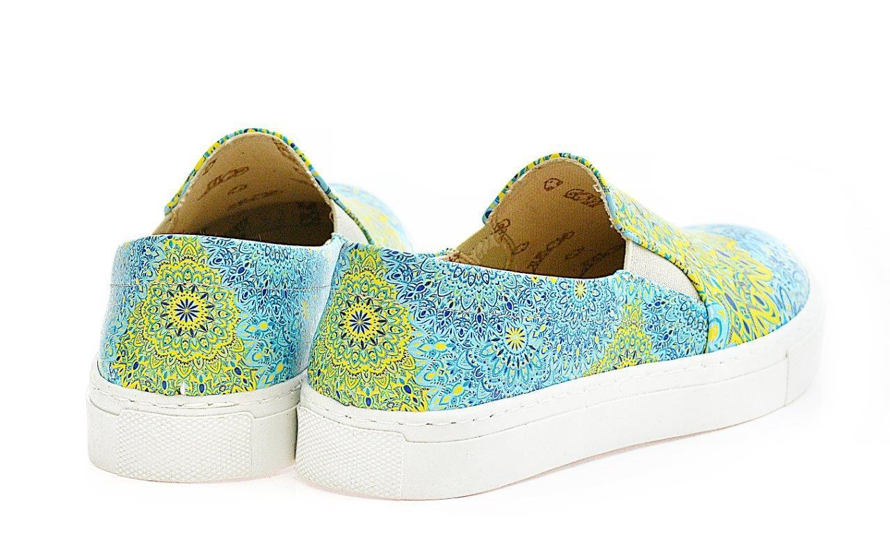 Blue and Yellow Pattern Slip on Sneakers Shoes WVN4038, Goby, GOBY Slip on Sneakers Shoes 