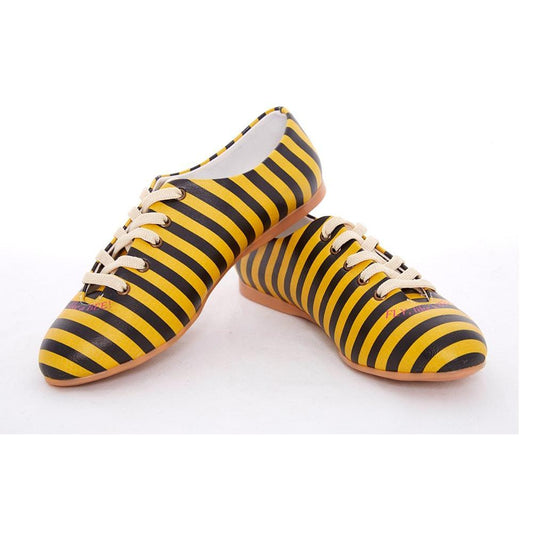 Black and Yellow Striped Ballerinas Shoes SLV073, Goby, GOBY Ballerinas Shoes 