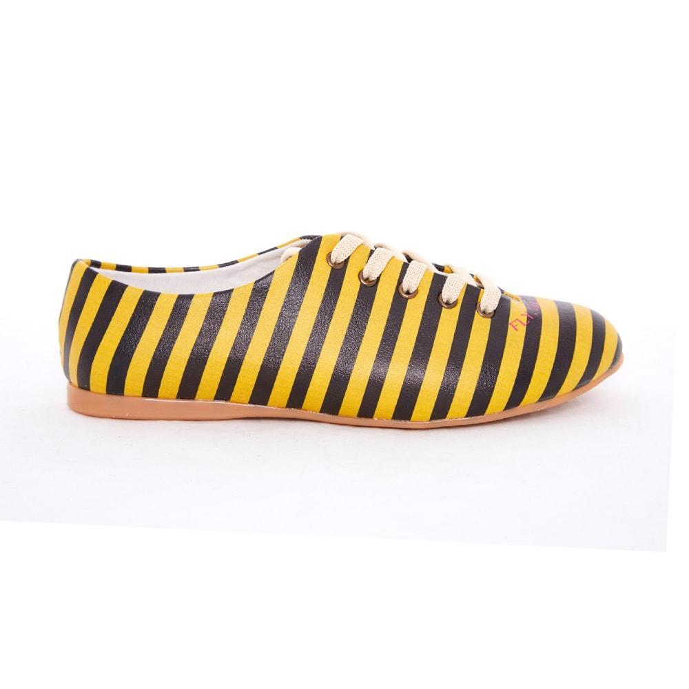 Black and Yellow Striped Ballerinas Shoes SLV073, Goby, GOBY Ballerinas Shoes 